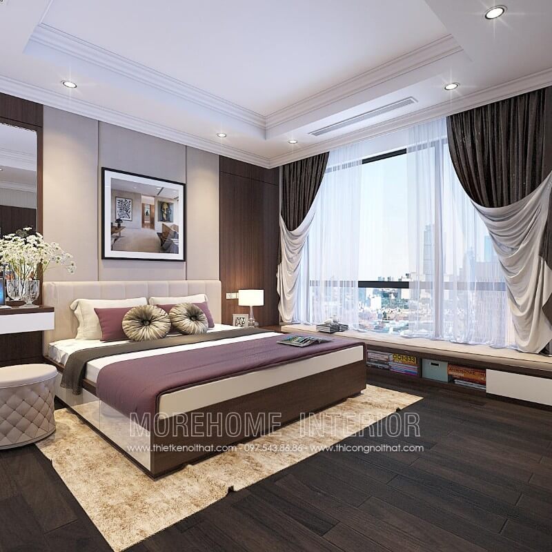 Trang trí giường ngủ Master chung cư tại Hà Nội phong cách hiện đại, trẻ trung